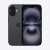 Black smartphone with dual rear cameras, Apple logo, and front display