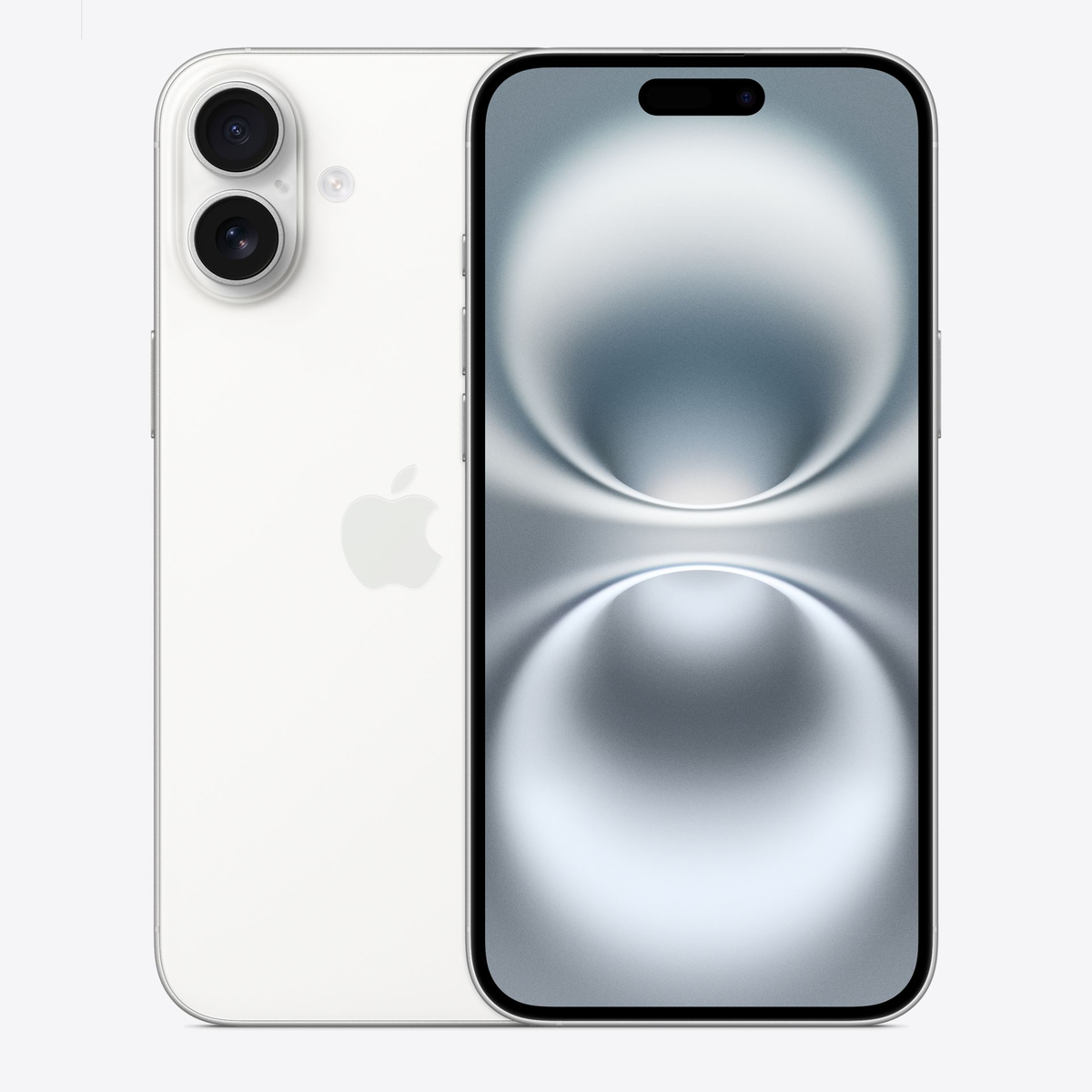 iPhone 16 Plus 5G in white with dual rear cameras and front display