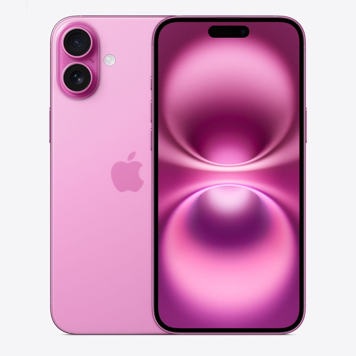 iPhone 16 Plus 5G in pink with dual rear cameras and front display
