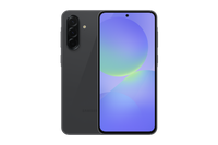 Galaxy A36 5G phone, black front view with colorful display