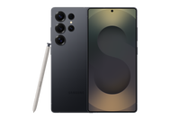 Dark gray Galaxy S25 Ultra with S Pen and front display, quad cameras on the back