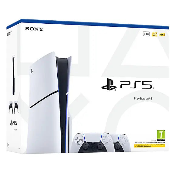 PlayStation 5 Slim console retail bundle box with 1TB and HDR shown