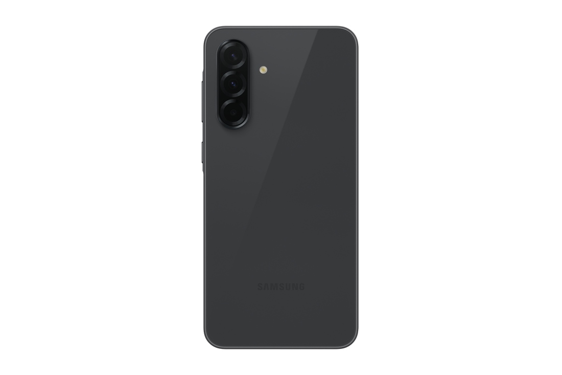 Galaxy A36 5G phone, black back view with triple camera module