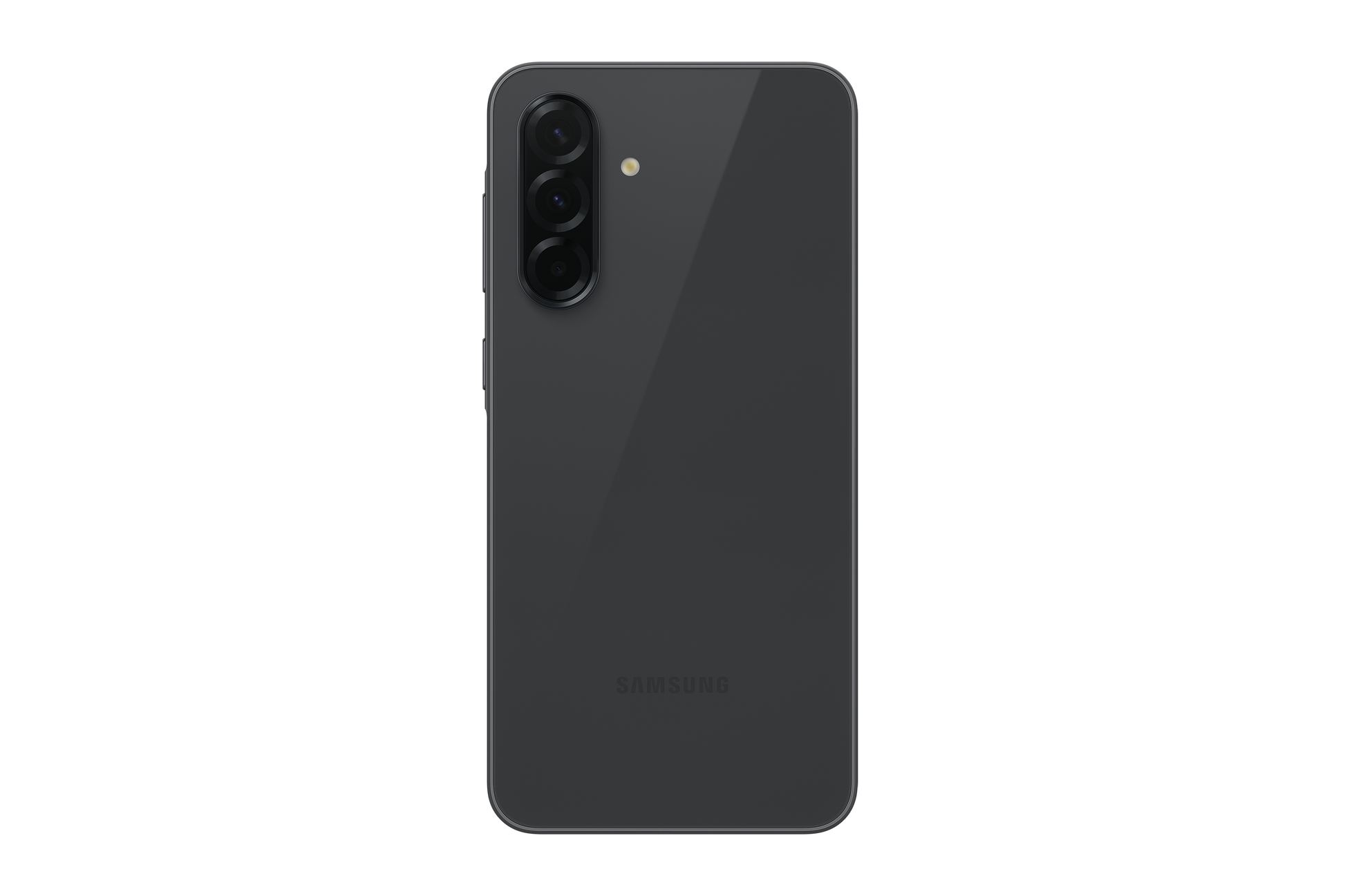 Galaxy A36 5G phone, black back view with triple camera module