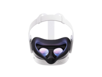 White VR headset with dark facial interface and dual eye lenses, front view