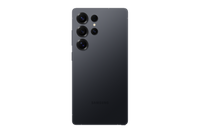 Black Galaxy S25 Ultra rear view with quad camera lenses and curved edges