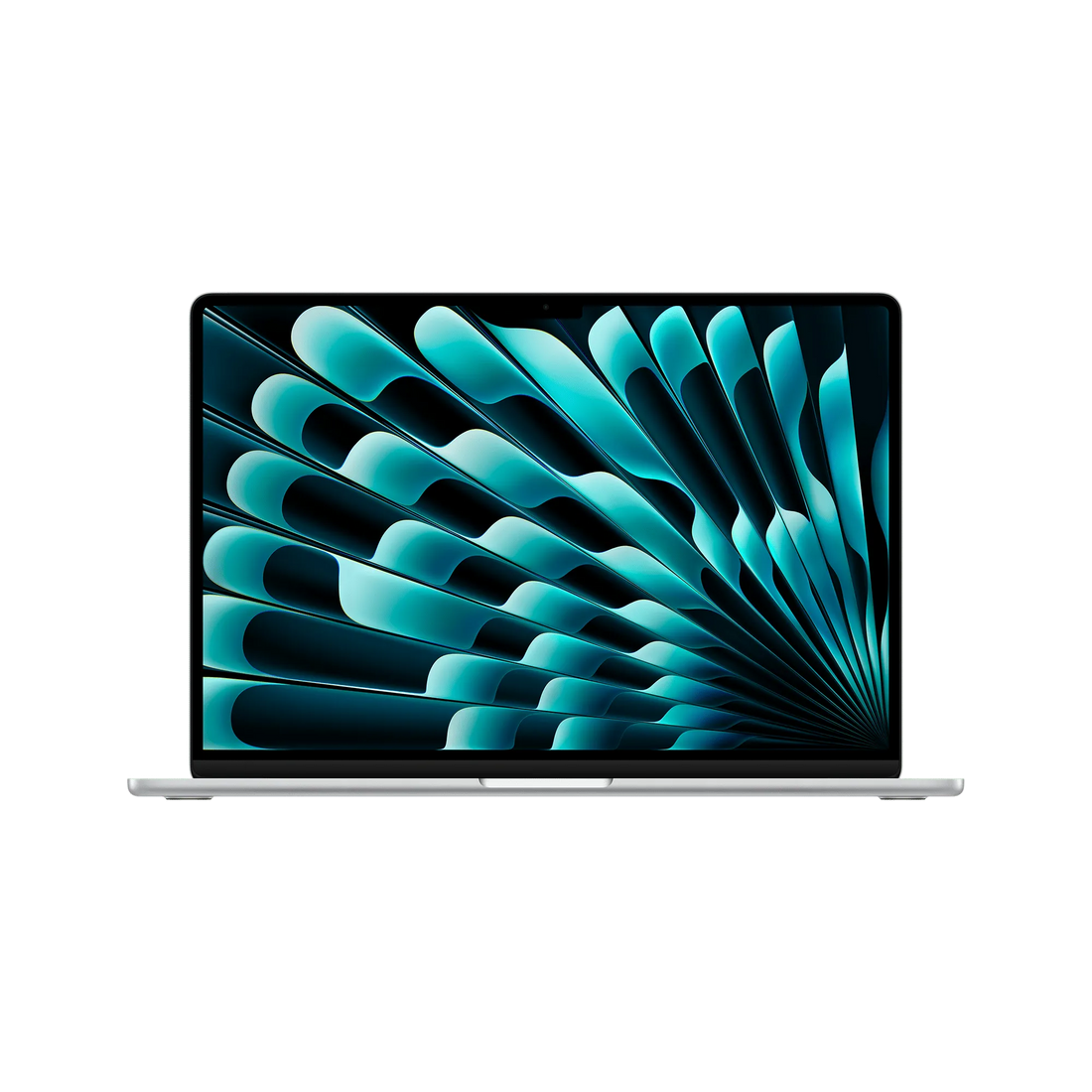 MacBook Air 13-inch laptop with teal-blue abstract display, front view