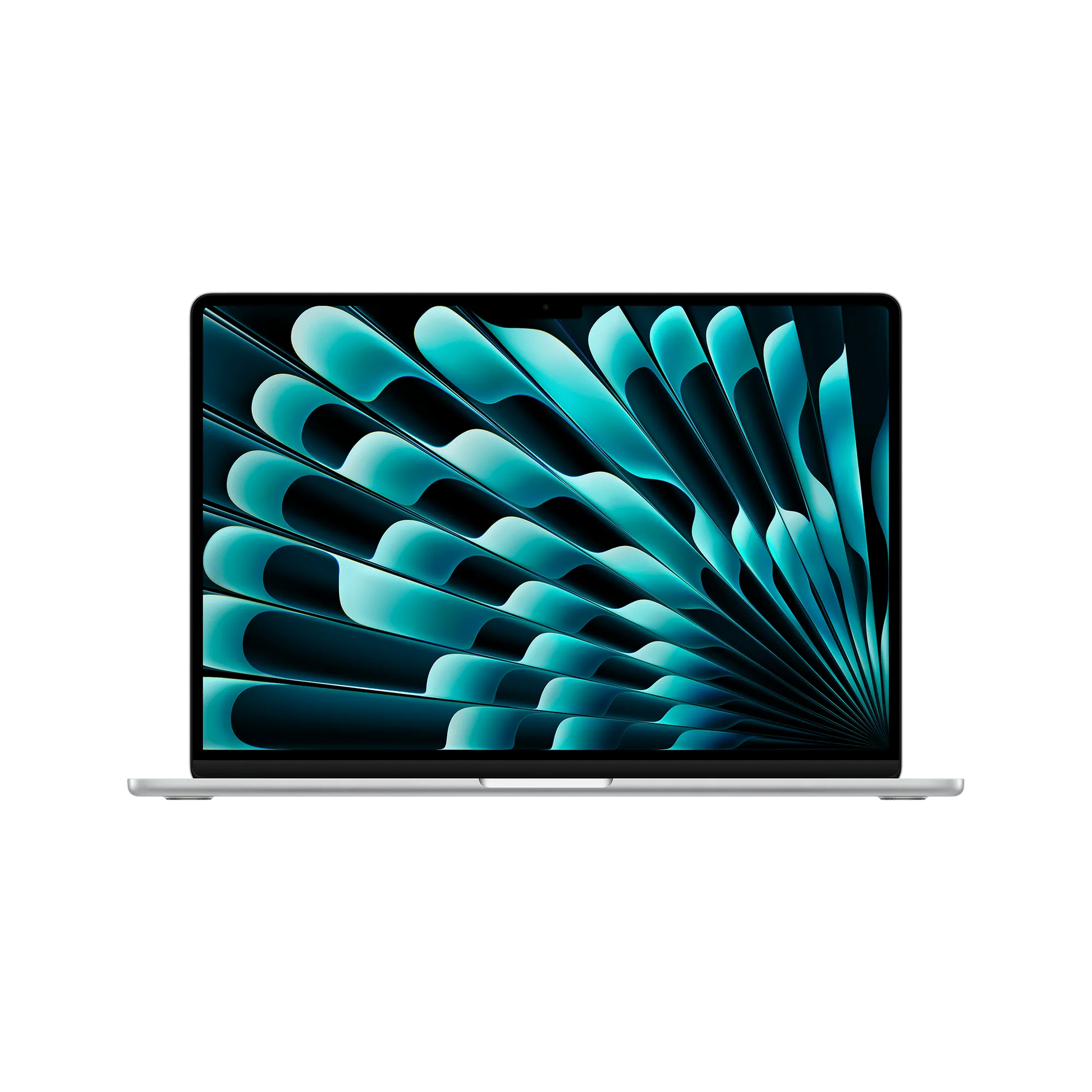 MacBook Air 13-inch laptop with teal-blue abstract display, front view