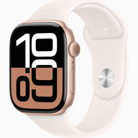 Apple Watch Series 10 with rose gold aluminum case and light white sport band