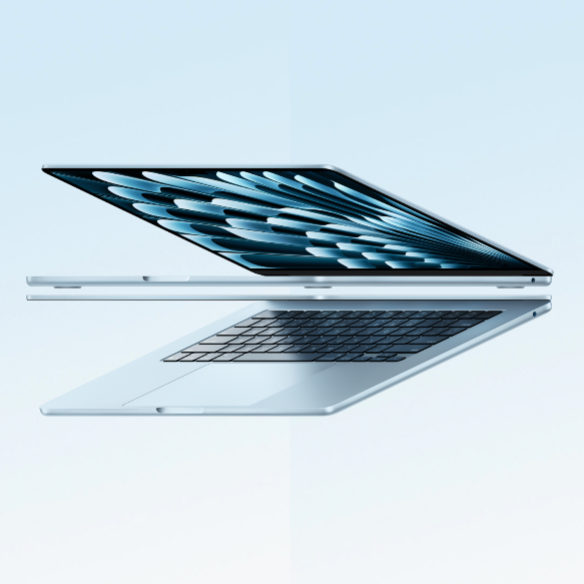 13-inch MacBook Air in Silver, angled side view with keyboard visible