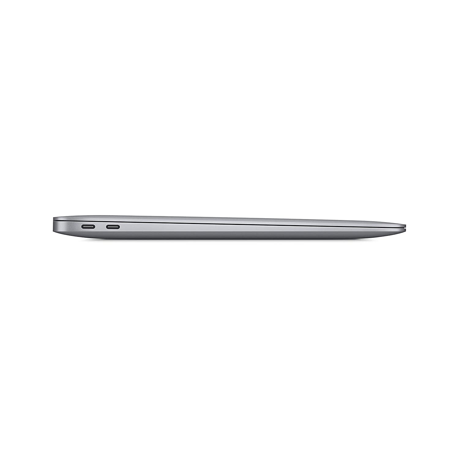 MacBook Air side profile with ports visible along the gray aluminum edge