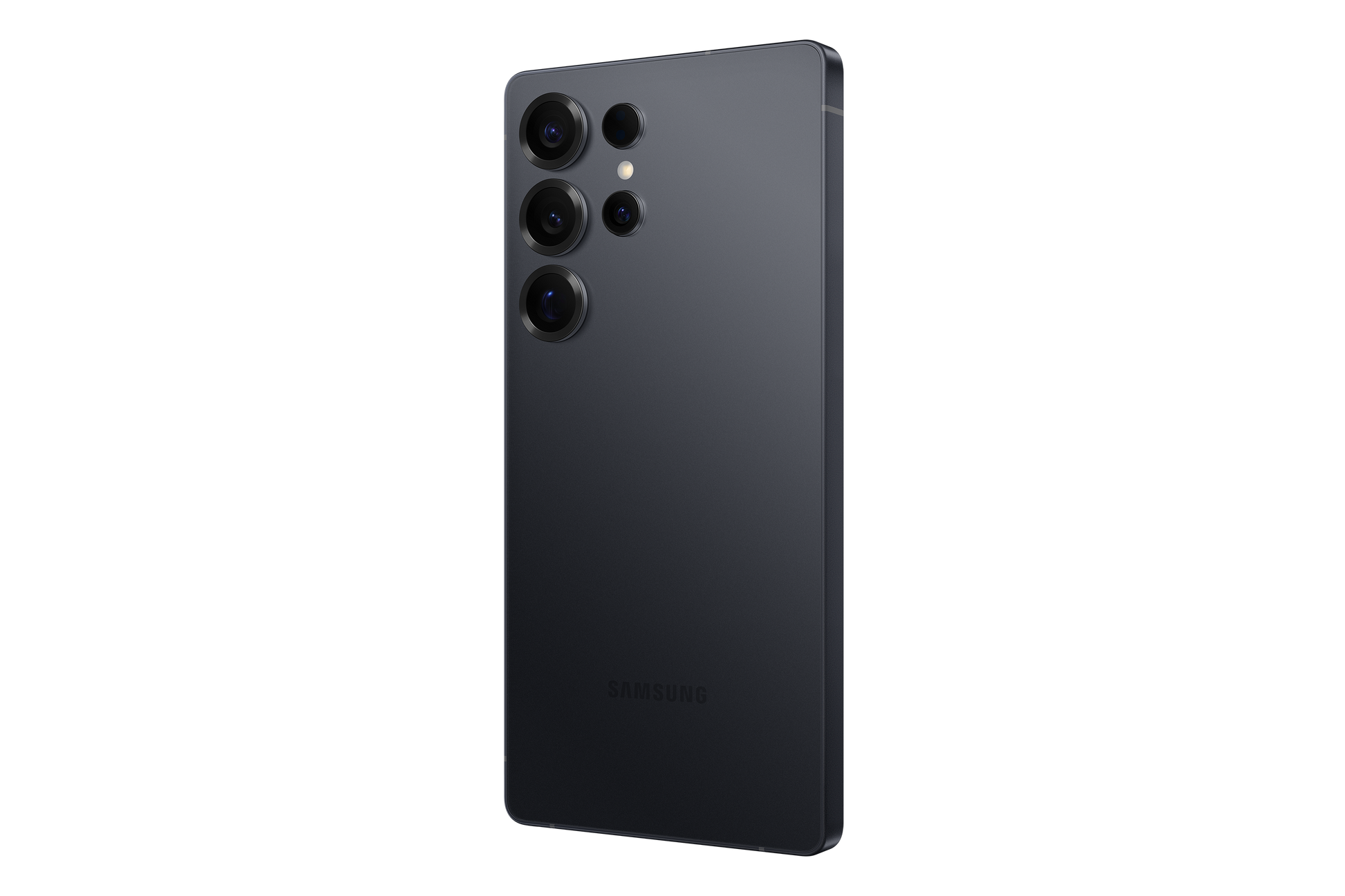 Dark gray Galaxy S25 Ultra rear view with four cameras and brushed metal finish