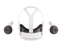 White VR headset with two black controllers attached on the sides