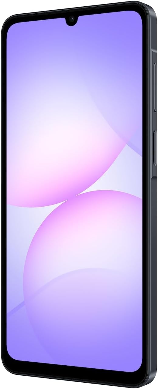 Galaxy A07 side profile with violet display and slim dark frame