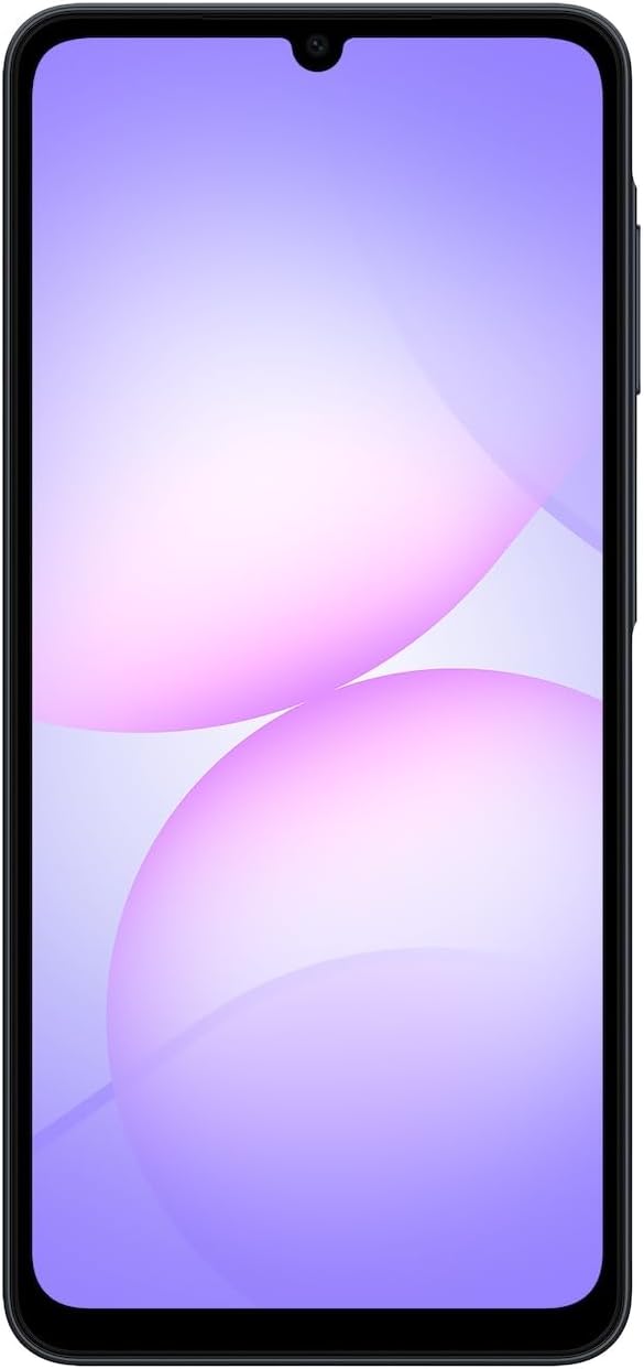 Galaxy A07 front view, violet display with teardrop notch