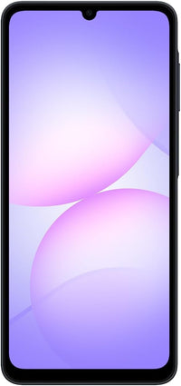 Galaxy A07 front view, violet display with teardrop notch