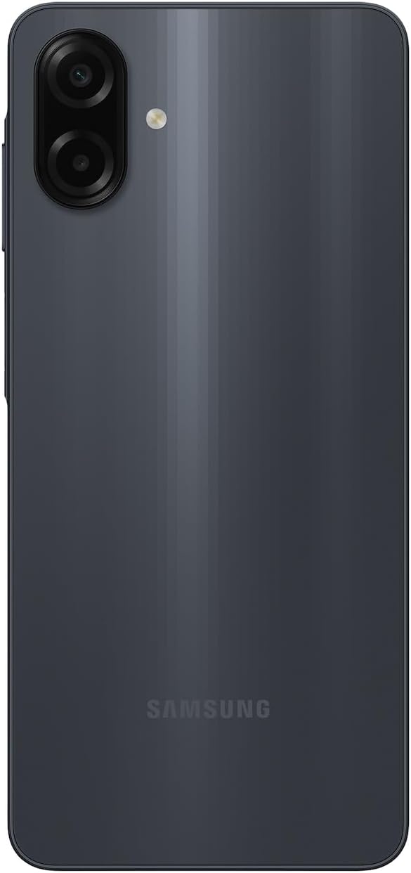 Galaxy A07 back view, dark gray/black body with dual camera bump