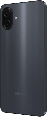 Galaxy A07 rear view, dark black body with dual camera lenses