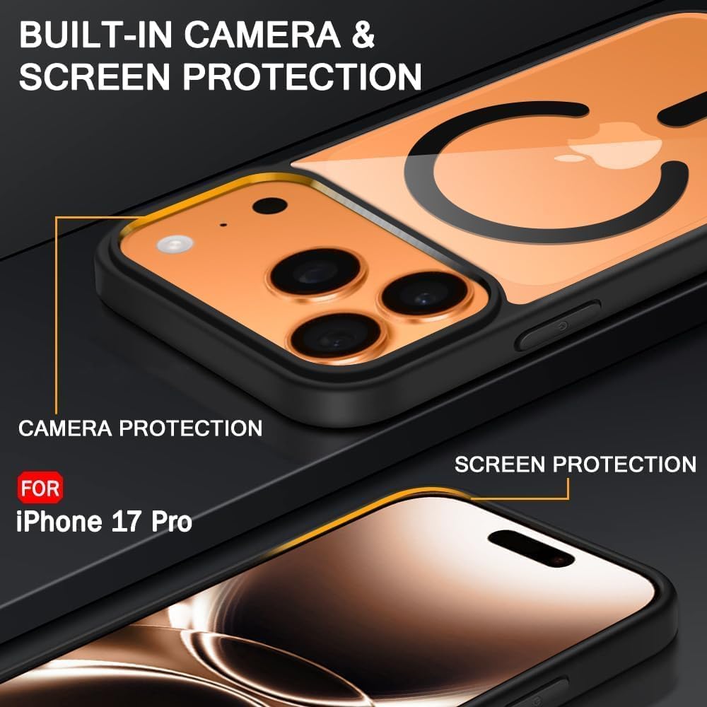Black TPU phone case with raised camera protection and screen protection edges; clear back