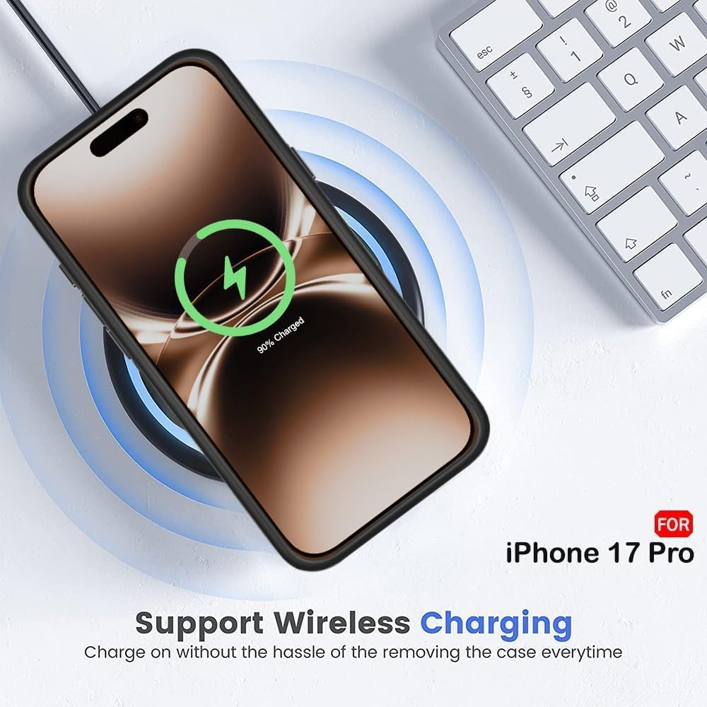 Clear back phone case with black edges showing wireless charging area; slim bumper
