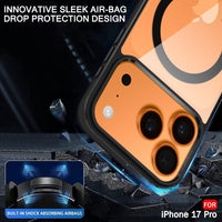Clear TPU case with black shock-absorbing bumper and camera openings; MagSafe ring