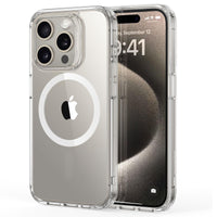 Clear MagSafe iPhone 15 case, back and front protection with MagSafe ring detail