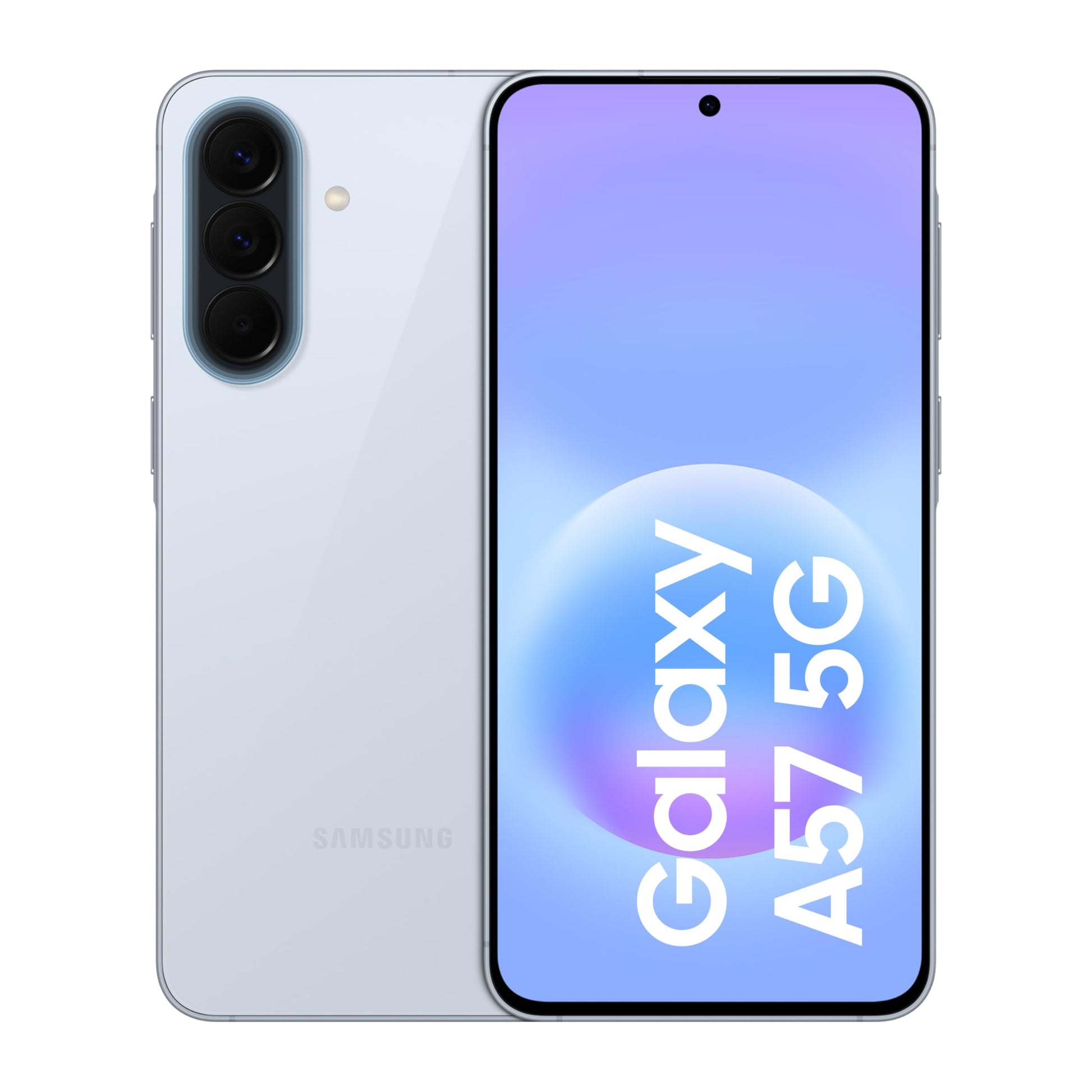Android smartphone with dual rear cameras and light blue back