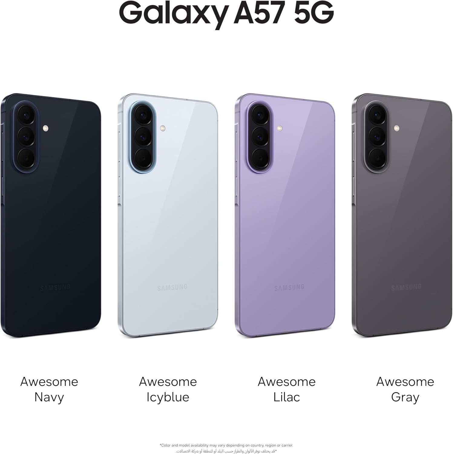 Galaxy A57 5G smartphone color lineup: navy, icyblue, lilac, gray