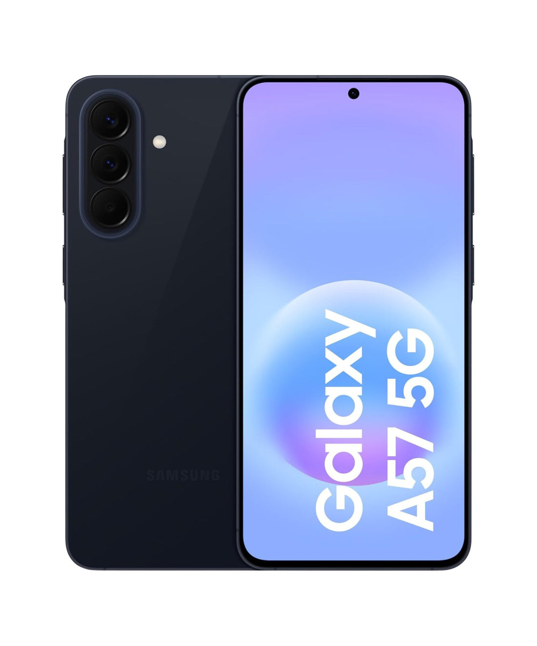 Android smartphone with dark back and front display, lilac-blue screen