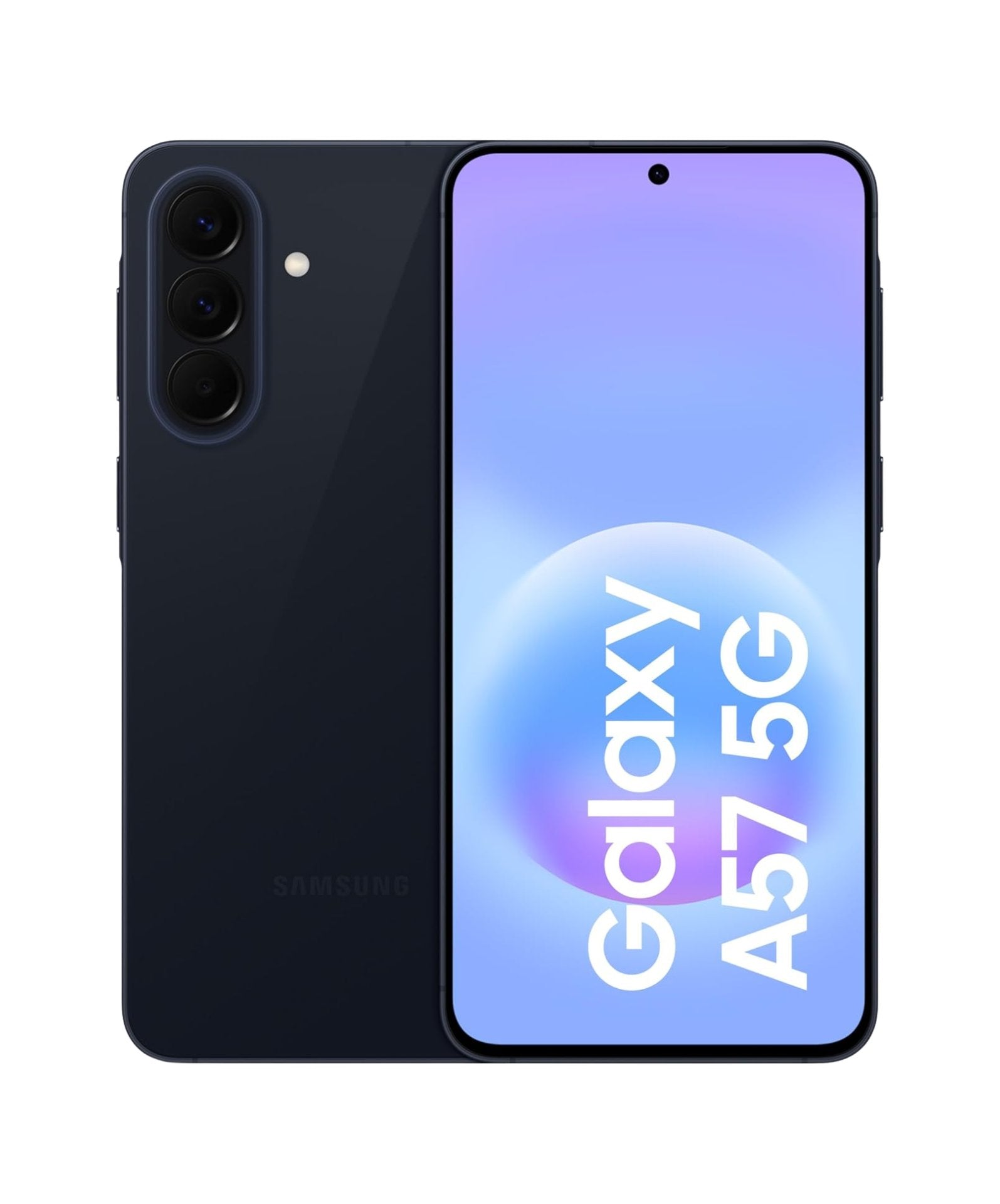 Android smartphone with dark back and front display, lilac-blue screen