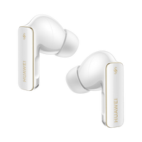 White wireless earbuds with ANC, gold-accented stem and earpiece tips