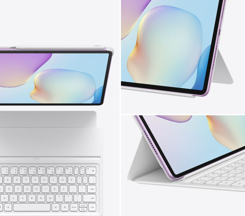 MatePad 11.5 PaperMatte with keyboard folio open, side view of tablet and stand