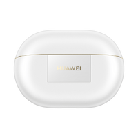 White charging case lid with gold trim and gold front logo