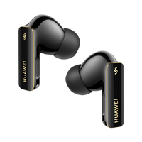 Black wireless earbuds with ANC, charging case and two earbud tips