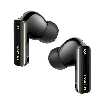 Black wireless earbuds with ANC, charging case and two earbud tips