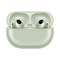 Green earbuds in open charging case, two earbud grills visible