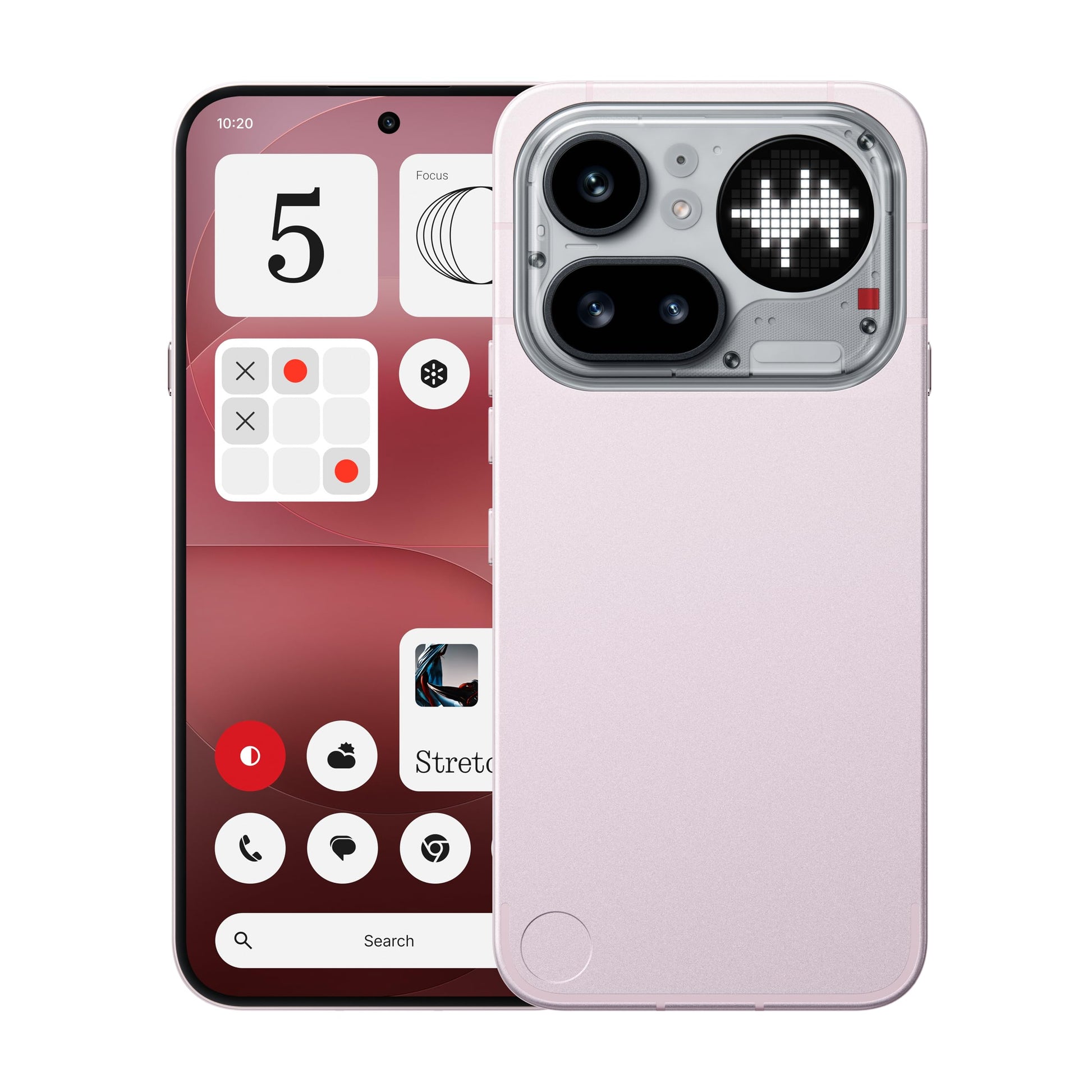 Nothing Phone (4a) Pro 5G in pink, showing front screen and rear camera module