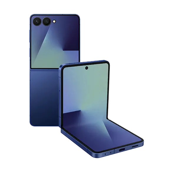 Blue Shadow foldable smartphone, rear and open front display visible