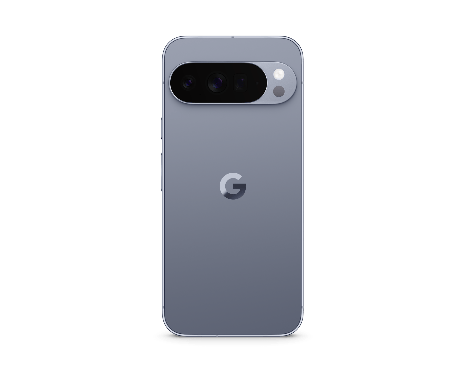 Gray smartphone back with dual camera bar and G logo.
