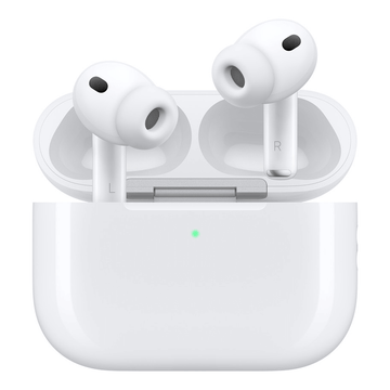 White wireless noise-cancelling earbuds in charging case