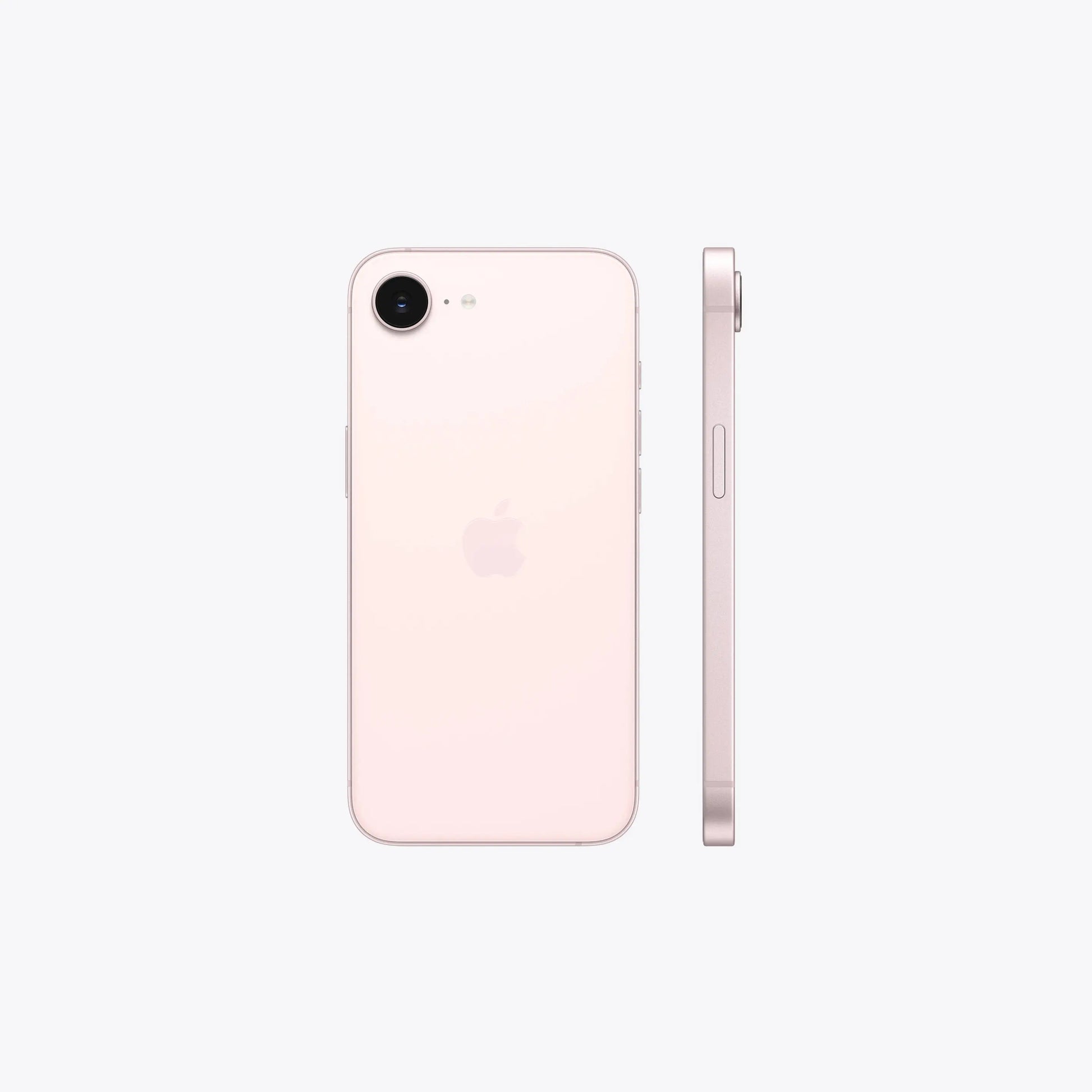 Apple iPhone 17e 5G smartphone in soft pink, back view with side edge
