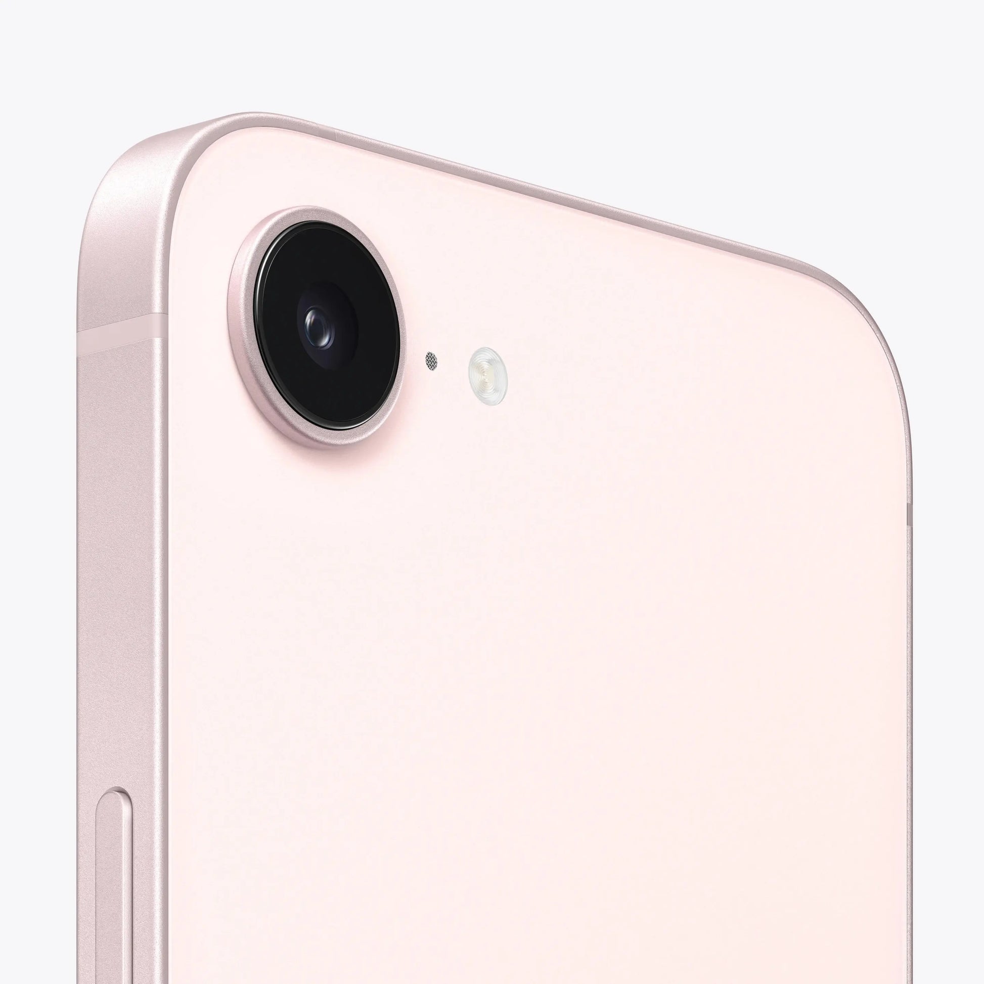 Apple iPhone 17e 5G smartphone in soft pink, close-up of rear camera