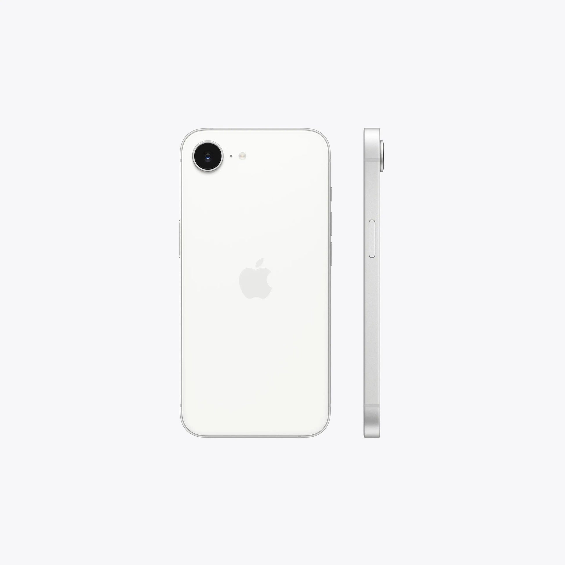 Apple iPhone 17e 5G smartphone in white, back view with side edge