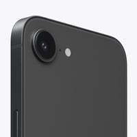Apple iPhone 17e 5G smartphone in black, close-up of rear camera