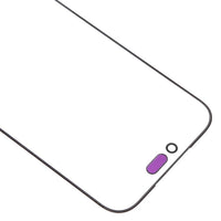 iPhone 17 Pro Max screen glass replacement, corner view with camera cutout and purple sensor