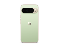 Light green smartphone back with dual camera bar and G logo.