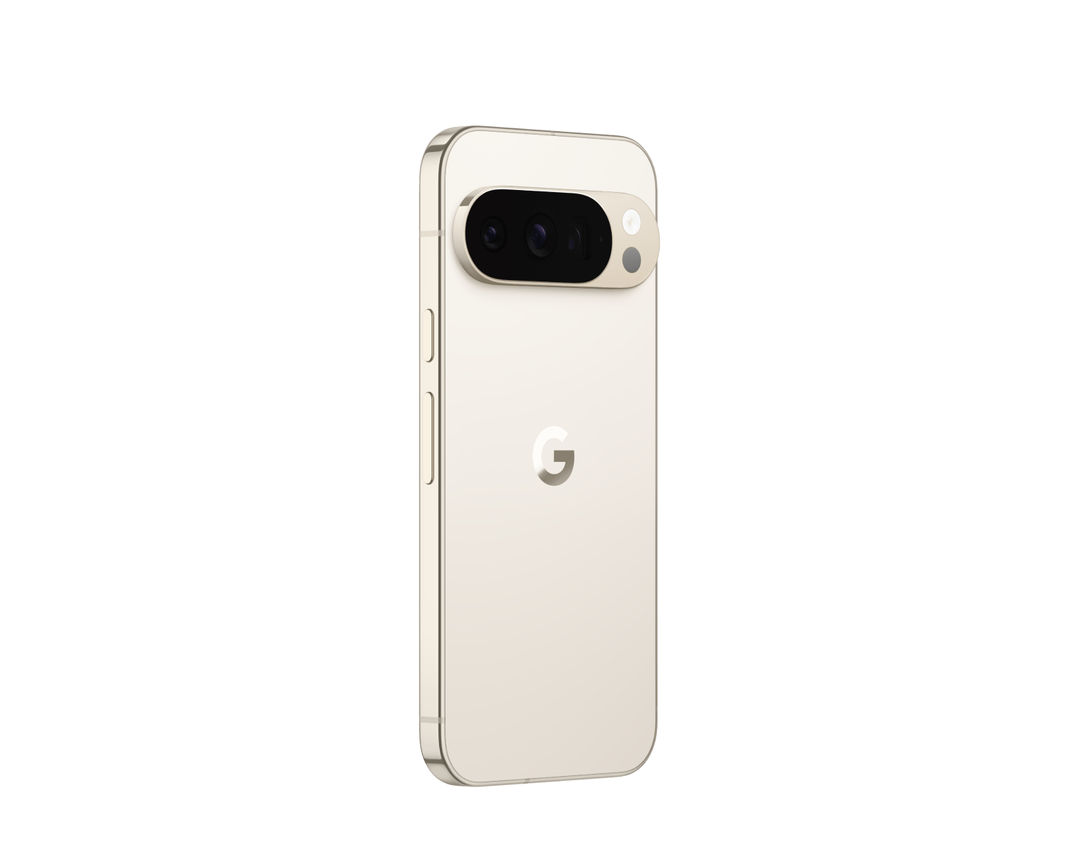 Google Pixel 10 Pro smartphone back view in cream with side buttons