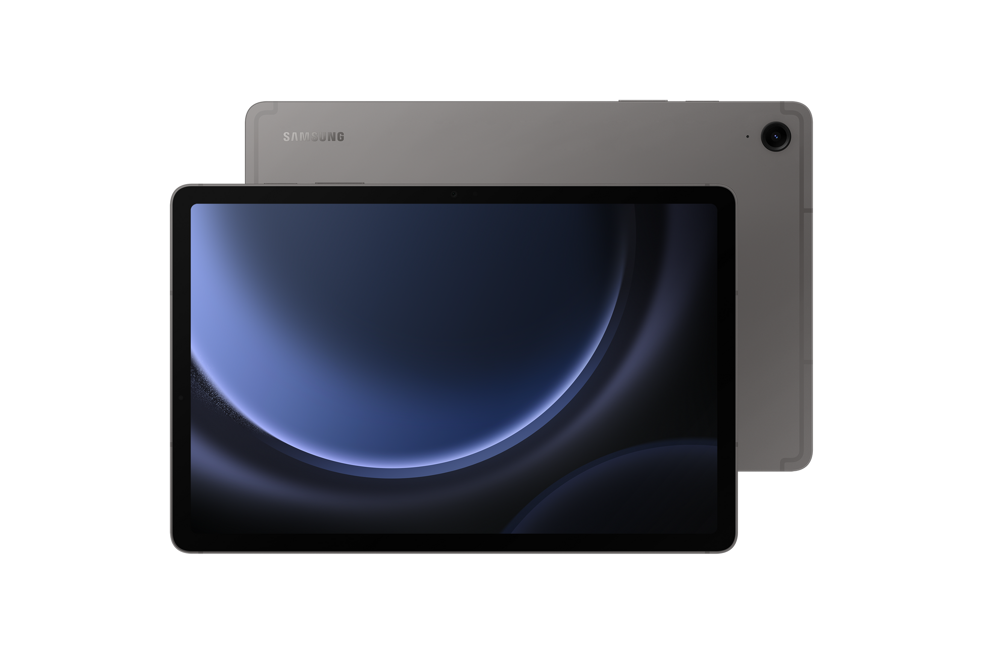 Samsung Galaxy Tab S9 FE gray tablet front with matching back