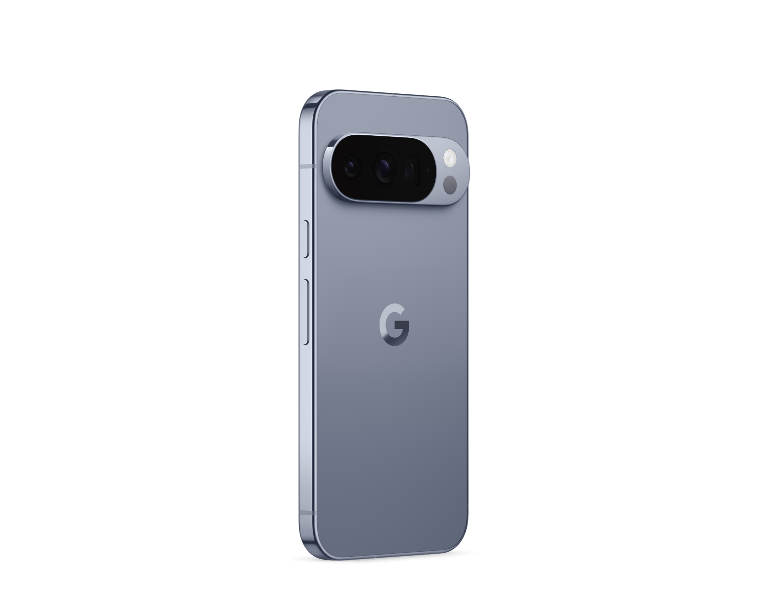Google Pixel 10 Pro smartphone back view in gray with side buttons visible
