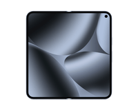 Google Pixel foldable phone front closed view, black display, rounded silver frame